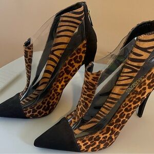 Shoe Dazzle Animal Print and Black Heels